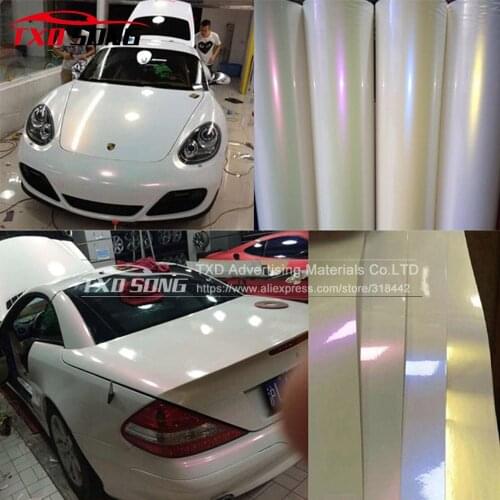 50cm*152cm/Lot Car styling Glossy Pearl White Chameleon Vinyl film Wrap High Poly Metallic Chrome Pearl Car Stickers