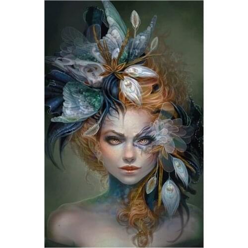 5D Diamond Pattern Rhinestone Needlework Diy Diamond Painting feather women Cross Stitch Character beauty Embroidery YG2268