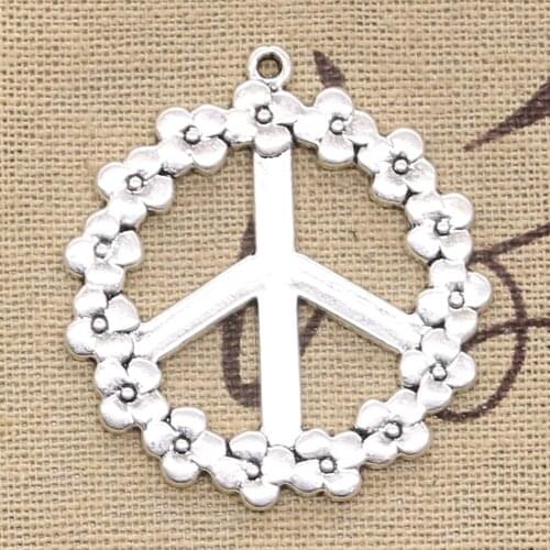 6pcs Charms Peace Symbol 41x38mm Antique Silver Color Plated Pendants Making DIY Handmade Tibetan Silver Color Jewelry