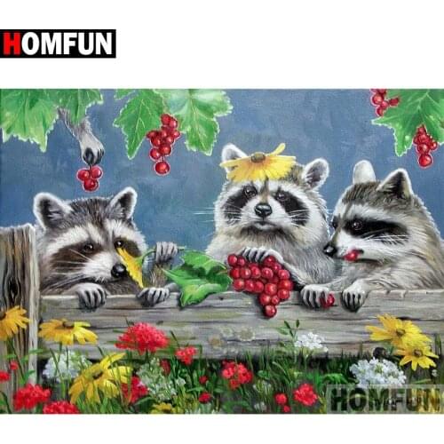 HOMFUN Diamond Painting Cross Stitch Pattern 5D Diamond Embroidery "Raccoon animal fruit" Home Decor DIY diamond Art A30244