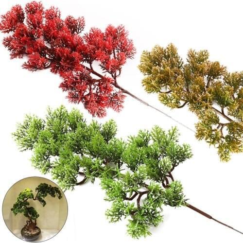 Artificial Big Pine Green Branch Simulation Leaves Plant Welcoming Pine Bonsai Accessories Home Decoration Plant Fake Flower