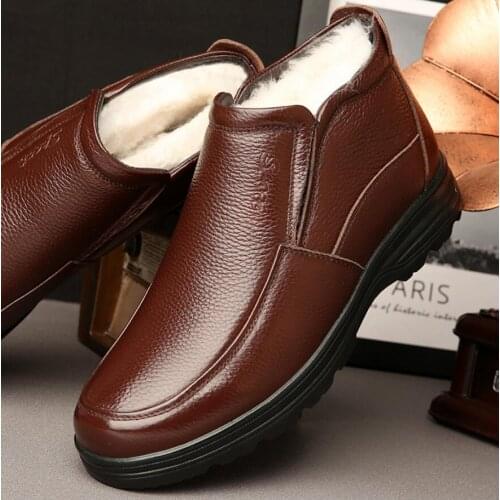 Brand Men Winter Snow Boots Waterproof Genuine Leather Business Super Warm Wool Mens Boots Outdoor Male Hiking Boots Work Shoes