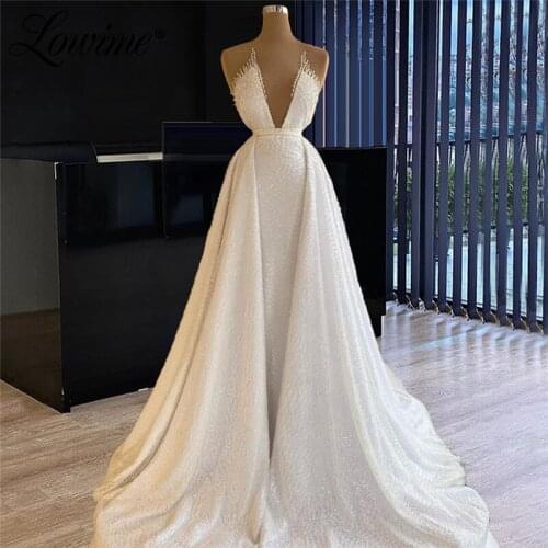 Ivory Glitter Evening Dresses Dubai Pearls Elegant Party Gowns For Wedding 2021 Robe De Soiree Aibye Middle East Long Prom Dress