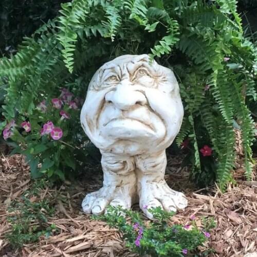 Funny Muggly Face Pots Grandma Statue Planters Interesting Antique White Outdoor 11*12*15cm Resin Garden Ornaments Plant Basin
