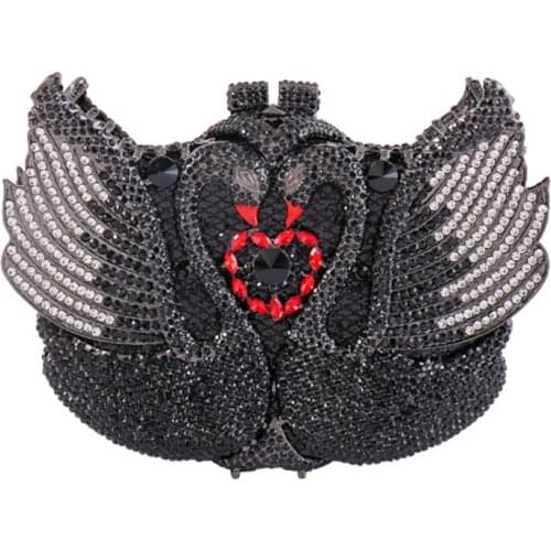Swan Shape Women Black Evening Bag Clutches Bag Bridal Wedding Metal Purses and Handbags Bridal Party Dinner Clutch Bag Purse