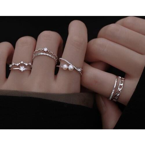 Luckydays Minimalist Rings Double Layer Thin Line Zircon Ring Geometric Birthday Party Jewelry Gift For Women