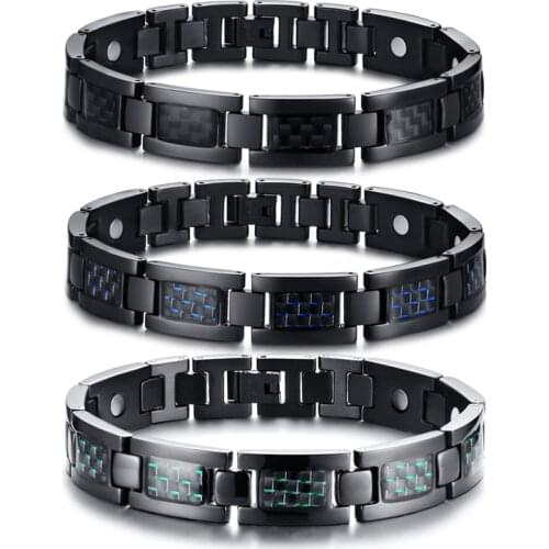 23cm Titanium Steel Three Color Carbon Fiber Magnet Bracelet Black B00735