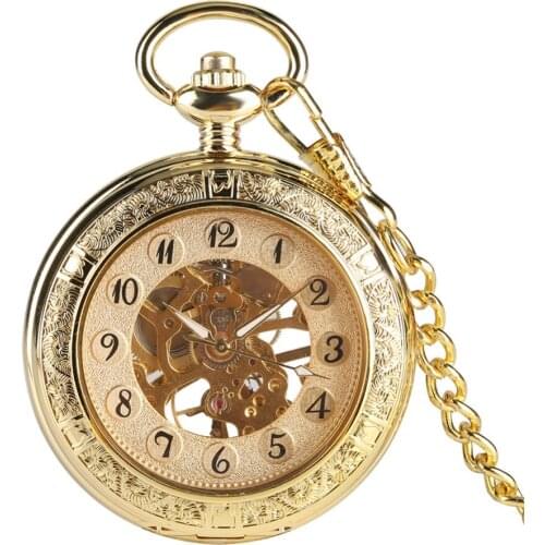 Hand Operated Mechanical Pocket Watch for Gentleman, Unique Gold Pocket Watchers for Boy, Double Sided Pocket Watch for Friends