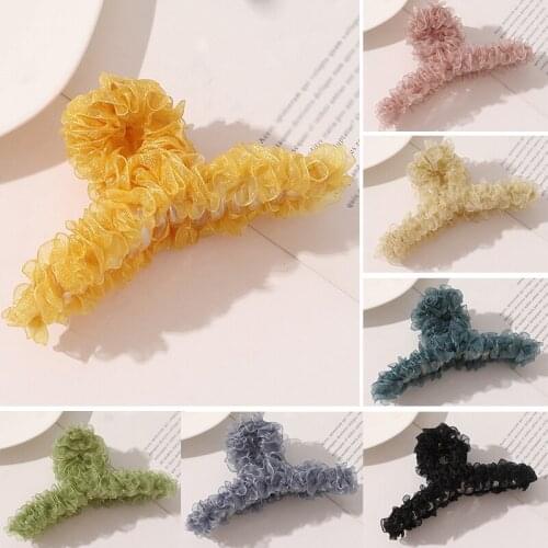 Fashion Shark Clip Lace Mesh Hair Claws Fluffy Net Yarn Hairpin Candy Color Hair Clip Geometric Barrettes Hair Holder Tools