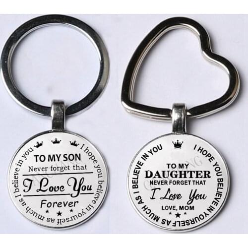 Trendy Glass Dome Keychain Engraved To My Son Daughter forever Love Mom Keyring Key Chains Charm Love Pendant Jewelry Gift