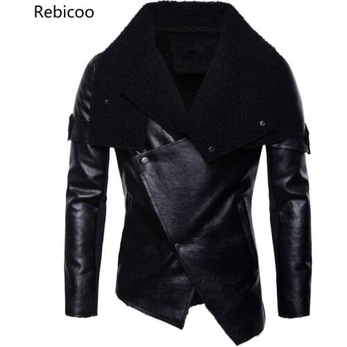 Motorcycle Leather Jacket for Men with Irregular Personality Punk Leather Jacket Mans PU Leather Coat Streetwear High Quality