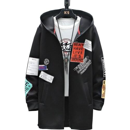 Spring/Autumn Hip Hop Tide Plus Size Mens Windbreaker Man Printed Casual Jacket Mid-length Trench Coat Male 2 Colors M-5XL F943