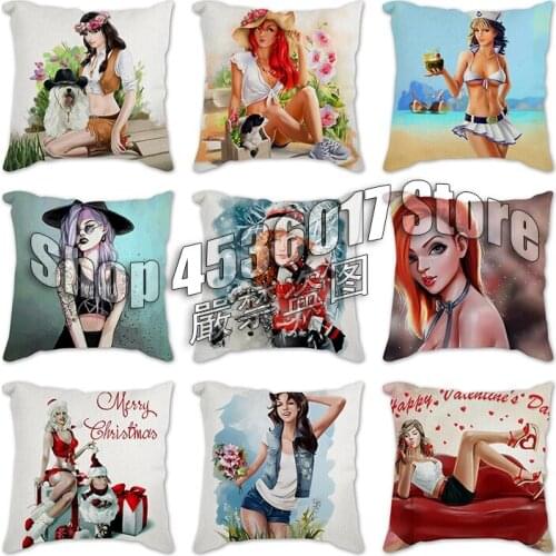 New Cartoon beautiful girl Linen Cushion Cover 45X45cm Pillow Case Home Decorative Pillows Cover Sofa Car Cojines Cushion covers