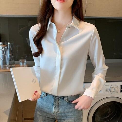2021 Spring And Autumn New Solid Color Shirt WomenS Outer Wear Slim Tops Ladies Chiffon Shirt Thin Shirts