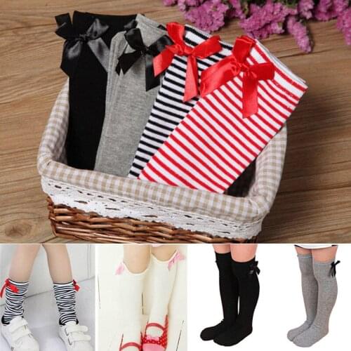 Autumn Lovely Girls Short Stocks Toddler Girls Bow Knee Socks Colors Silk Bow Kids Girls Stocks White Black Striped Age 1-6 Year