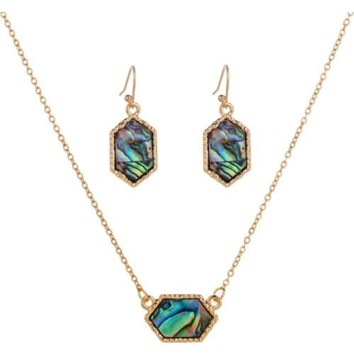 Necklace Earrings Jewelry Set Resin Colorful Abalone Shell Earings Brand Hexagon Dangle Earrings Wedding Party