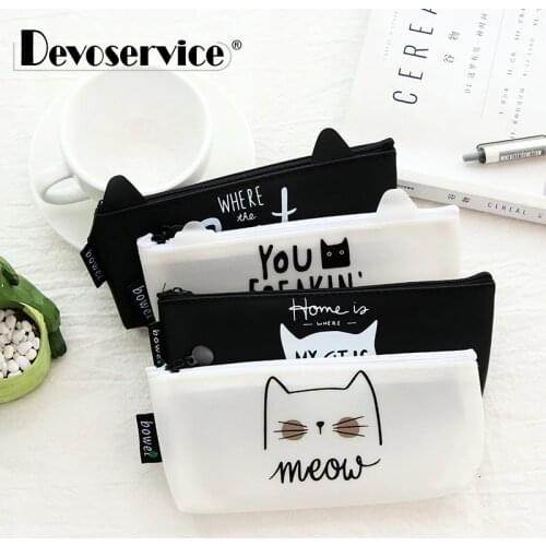1Pc Kawaii Cute Cat Pen Bag Pencil Bag Silicon School Stationary Receive Tool Makeup Pouch Cosmetics Pencil Case Office Supplies