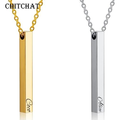 Custom Personalized Vertical Bar Necklace Engraved Date Name Pendant Necklace Man Woman Jewelry Birthday Gift