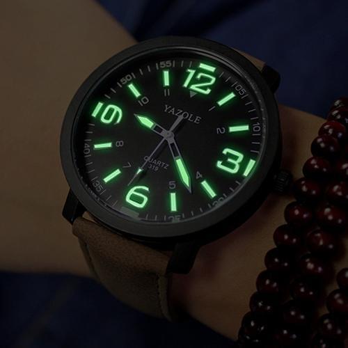 Simple Luminous Watches Fashion Men Women Glow in The Dark Faux Leather Strap Quartz Sport Wrist Watch