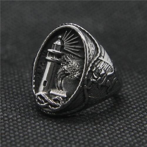 Drop Ship Size 7~14 Fashion Lighthouse Ring 316L Stainless Steel Jewelry Mens New Ring