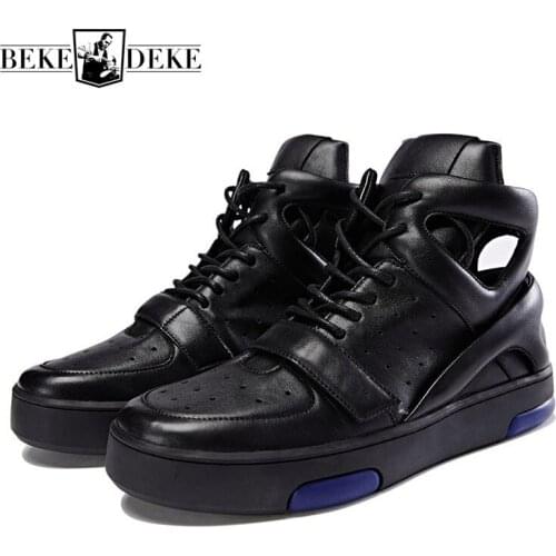 Summer Casual Men Shoes Brand Genuine Leather Breathable Hollow Out Rome Shoes Fashion Lace Up Platform Gladiator Sandals Male