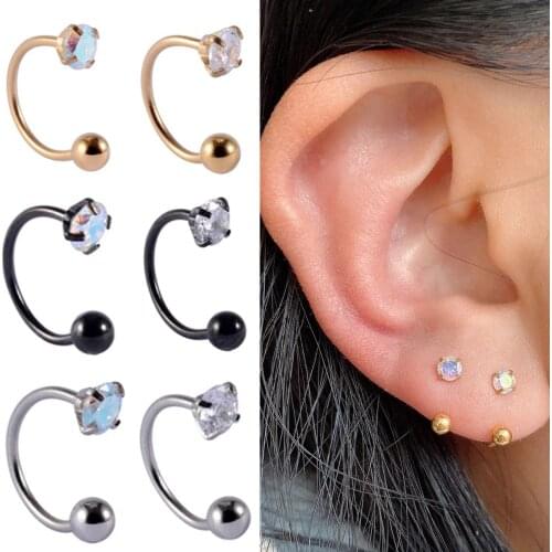 12PCS Surgical Steel Zircon Tragus Cartilage Earring Helix Stud 6/8mm Cz Hoop Conch Rook Daith Lobe Ear Screw Piercing Jewelry