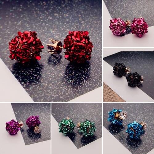2018 Fashion Korean Ladys Gold Color Rhinestone Crystal Zircon Round Flower Ball Stud Earrings For Women Girls Gift Jewelry