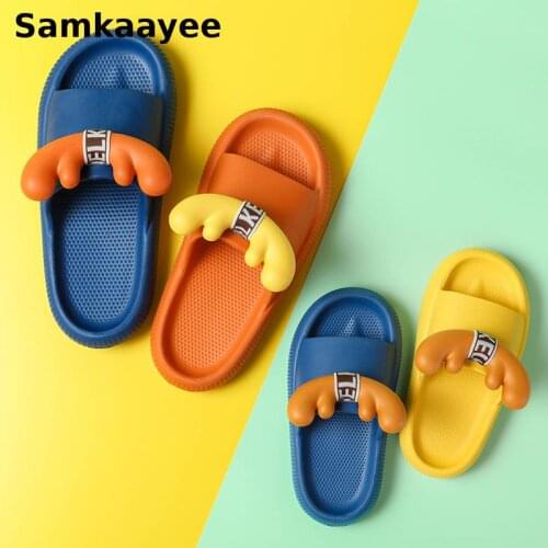 2-15y Kids Slippers Summer Children Sandals Girls Boys Cartoon Deer Horn Shoes Flat Soft Bottom Non-slip Beach Flip Flops S19