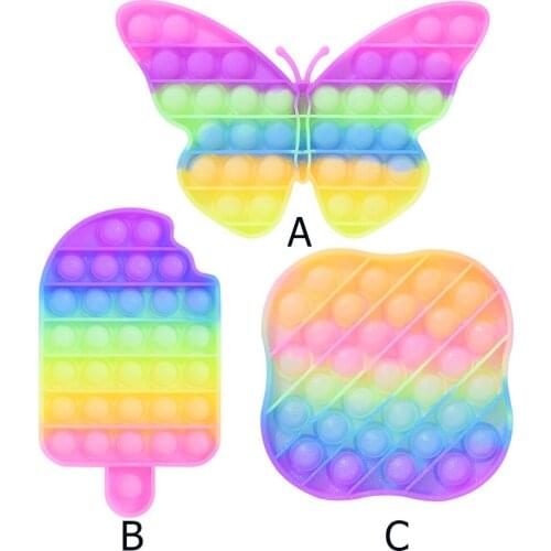 Silicone Rainbow Push Toy w/ Gold Powder Child Sensory Squeezing Toy Antistress Relaxing Toy Stress Relieve Autism Decompression