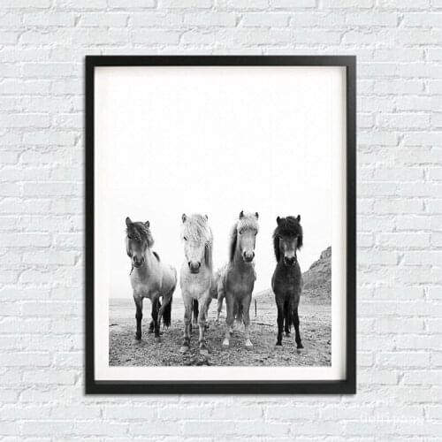 Scandinavian Woodland Animal Horses Art Canvas Painting Wall Picture Black And White Iceland Wild Horses Art Prints Home Decor