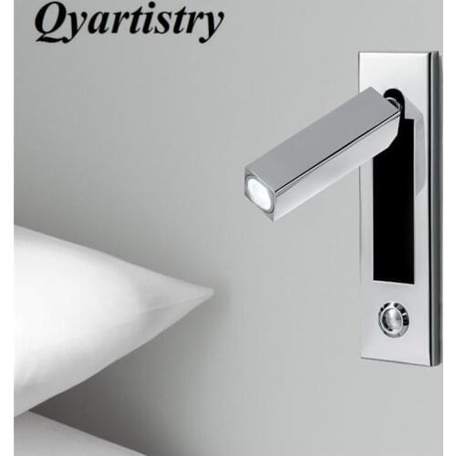 Nordic modern minimalist embedded rotating bedroom LED Wall Hotel Club 3W LED bedside reading wall lamp touch switch 110-240V