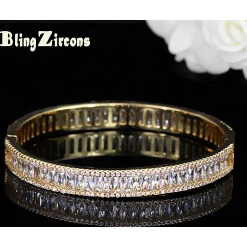 BeaQueen Famous Brand Yellow Gold Color Wedding Bridal Bangles Cubic Zirconia Setting Luxury Indian Jewelry for Women B112