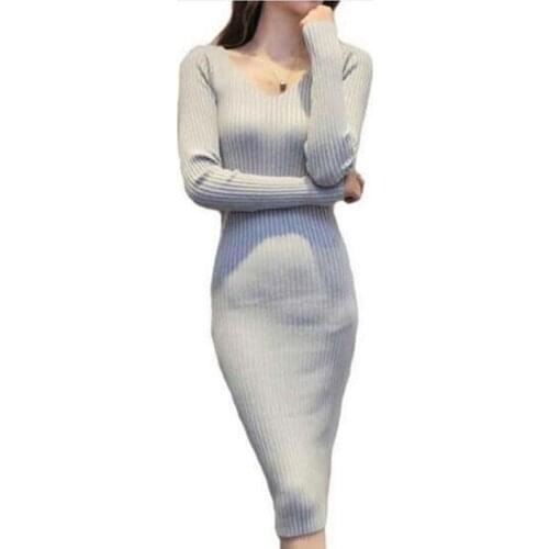 Long Sweater Dresses For Women 2018 Autumn Winter Brand Big Size Sheath V-Neck Pullovers Brief Thick Warm Knitting Dress D7