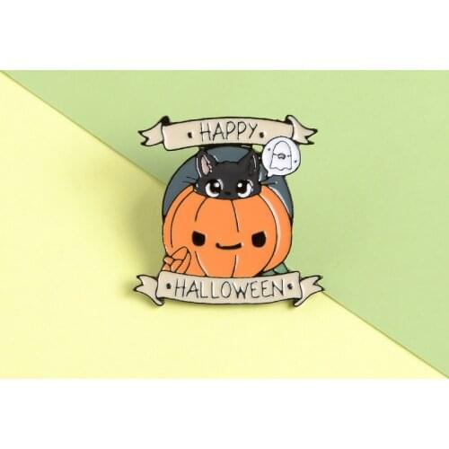 Happy Halloween Pins Smiley Pumpkin Kitten Ghost Enamel Pins Brooches Badges Bag Clothes Lapel Pins Jewelry Gifts For Friends