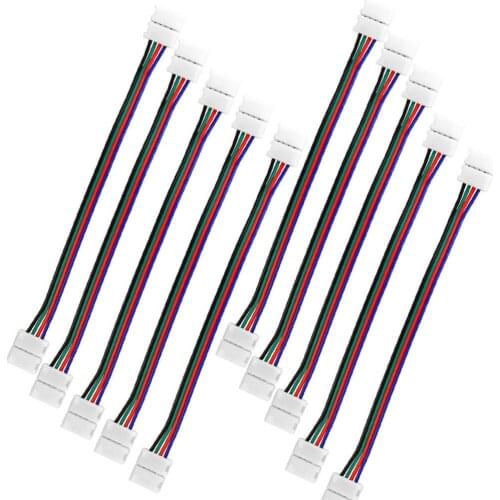 10mm 4 Pin LED RGB Strip Connector For SMD 5050 RGB LED Strip Light Solderless PCB Board with Two Female Connector Connect Cable