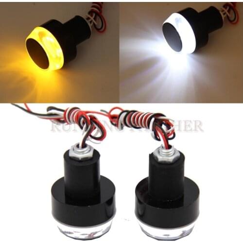 12V Motorcycle Handlebar End LED Turn Signal Light Amber Yellow White Moto Handle Bar Grip Plug Side Marker Lamp