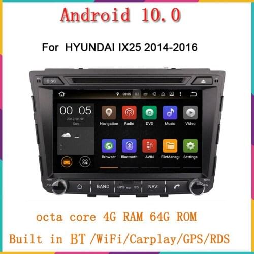 Octa Core 4GB RAM Android 10.0 Car DVD For IX25 Creta 2014-2017 Creta GPS DVD BT OBD Media Radio Player