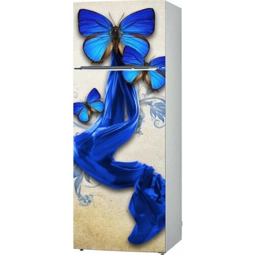 Fridge Sticker Abstract Blue Butterfly Refrigerator Dishwasher Door Wrap Kitchen Wallpaper Accessories Modern 3d Wall Stickers