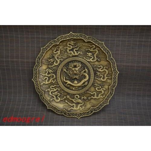 Antique QinDynasty copper plate,carved nine dragons,Hand-carved crafts,Decoration,Collection&Adornment,Free Shipping