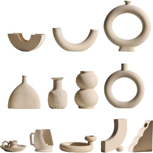 Minimalism Irregular Ceramic Dry Flower Vase Sculpture Kitchen Living Room