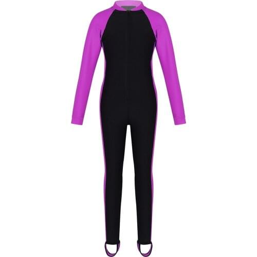 Oyolan Kids Boys Girls Swimsuit One-piece Long Sleeves Zipper Up Rash Guard Sunsuit Swimwear Child Summer Bathing Suit Wetsuit