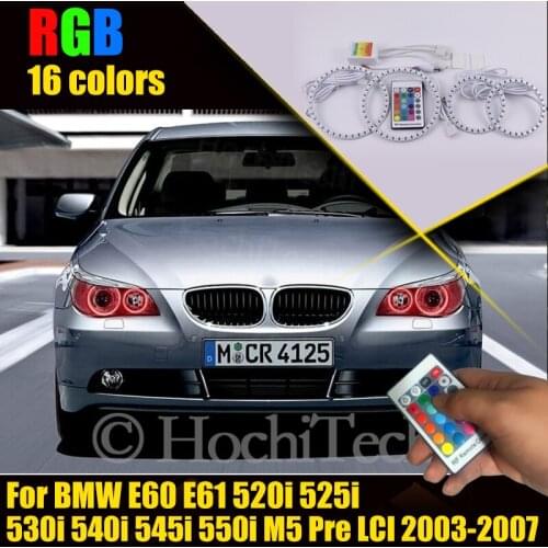 For BMW E60 E61 520i 525i 530i 540i 545i 550i M5 Pre LCI 2003-2007 Multi-Color Changing Shift LED RGB Headlight Halo Ring Set