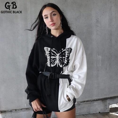 Gothic Black Hooded Sweatshirts For Women