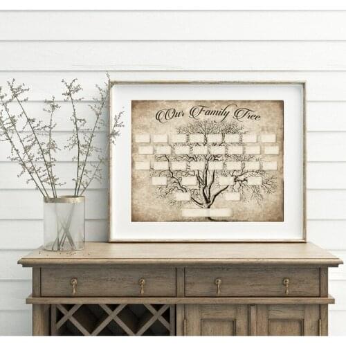 Vintage 5 Generation Family Tree Print Template Ancestry Wall Art Picture Poster DIY Gift Canvas Painting Home Wall Decor