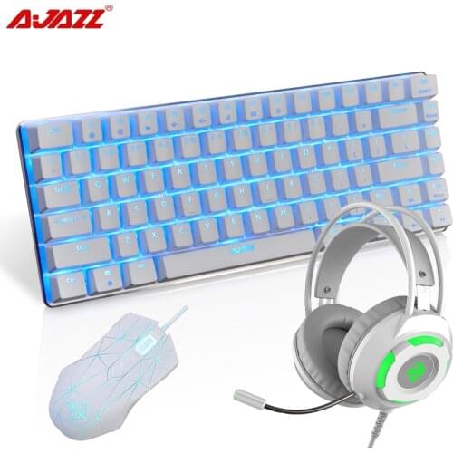 3 IN 1 Combos AK33 Mechanical Keyboard with Blue Backlit Lighting 2400DPI Wired Mouse Wired Earphone with Microphones