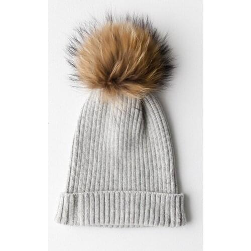 Pompoms Fur Knitted Winter Hats For Women Pompoms Beanies Thick Winter Hats Natural wool Female Beanies Caps Warm Hat