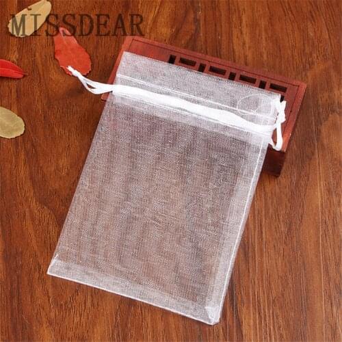 Wholesale 100pcs/lot White Organza Bags 9x12cm Wedding Favor Jewelry Bag Cute Bracelet Packaging Bags Organza Drawstring Pouch