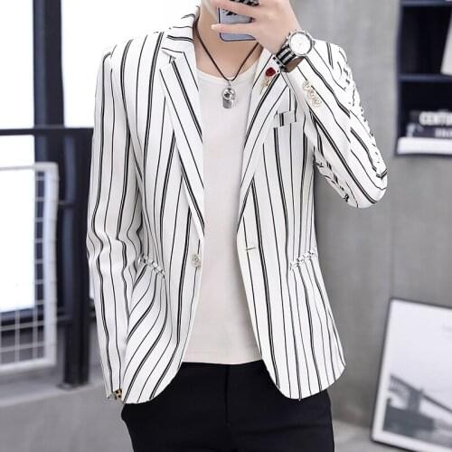 Mens Blazer Spring and Autumn 2020 New Vertical Stripe Slim Single-button Casual Blazer Homme mens suits blazers