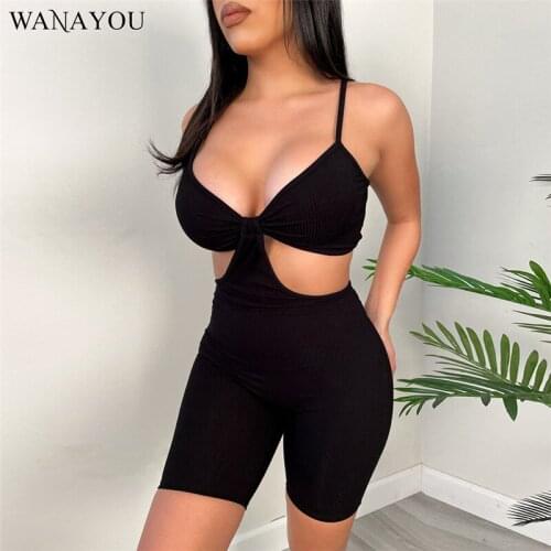 WANAYOU Yoga Set Women Hollow Sexy Fitness Gym Clothing Summer Breathable Beautiful Back Jumpsuit Casual Running Workout Set