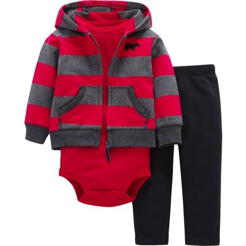 UNISEX NEWBORN OUTFITS long sleeve stripe coat bodysuit pant 3PCS infant toddler set cotton 6-24 MONTH baby boy girl clothes